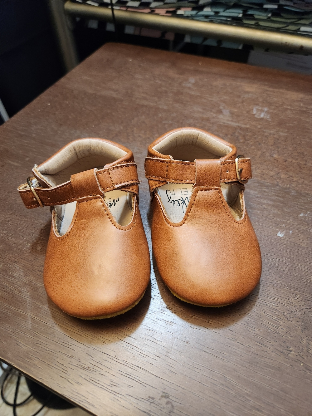 Monkey Feet Tan T-Strap Baby Walker Shoes